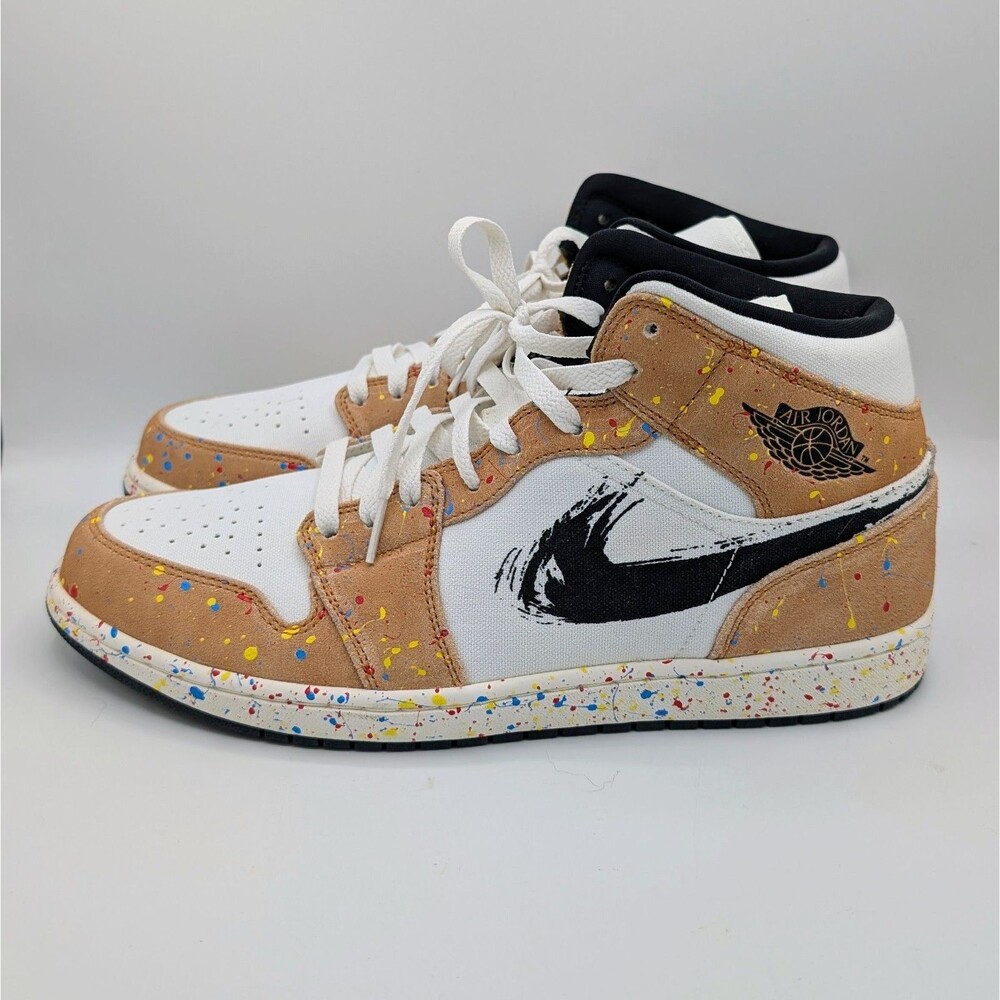 Nike Air Jordan 1 SE Mid Brushstroke Paint Splatter DA8005-100 Mens Size 12 - Picture 4 of 7